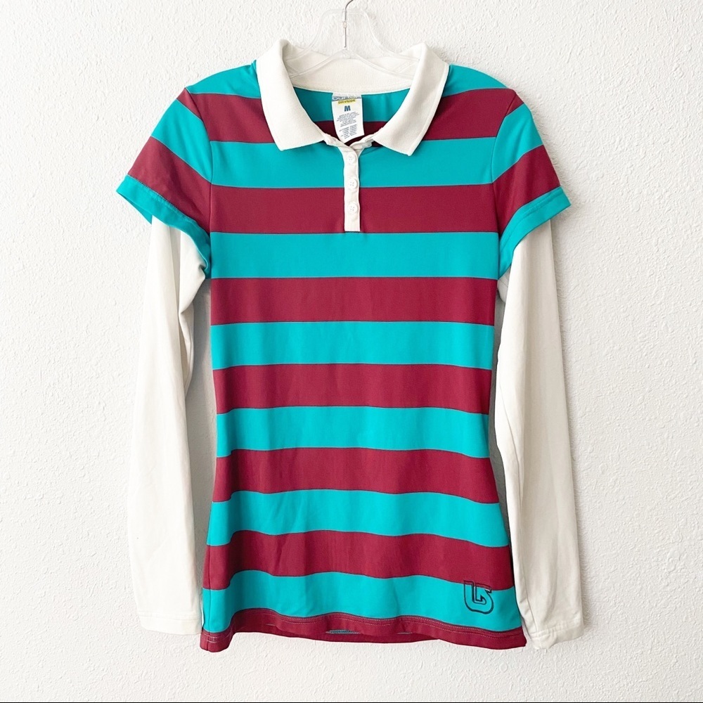 Burton First Layer Long Sleeve Teal Maroon Stripe
